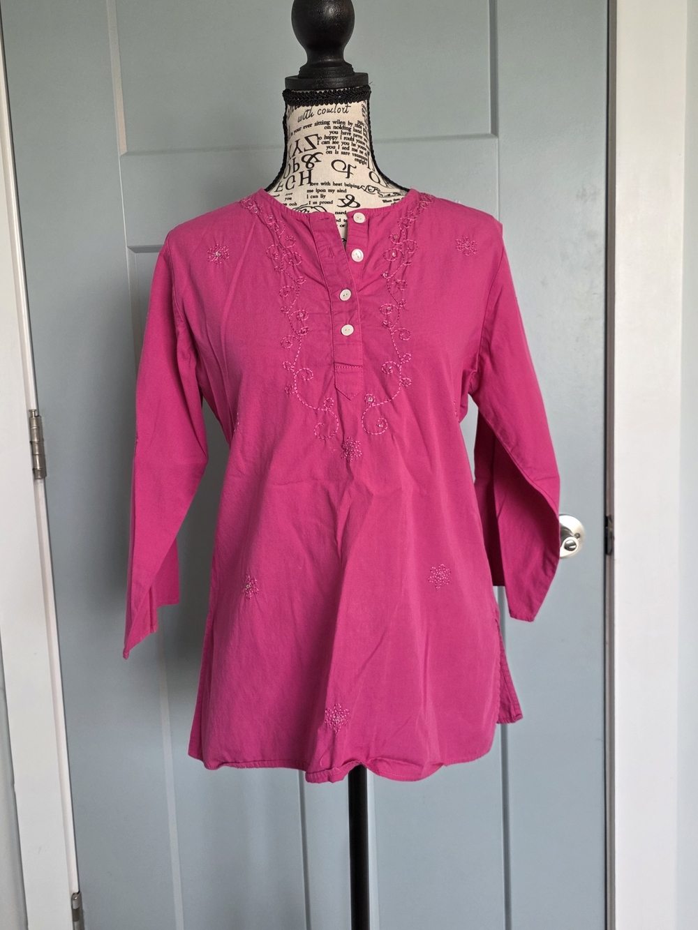 Vintage ALC Atlast Classics Pink Cotton Embroidered Boho Tunic Top S